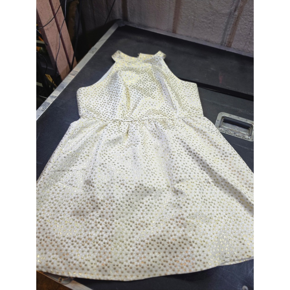 Forever 21 Plus Size 3X Gold Metallic Polka Dot Halter Dress White Fit Flare